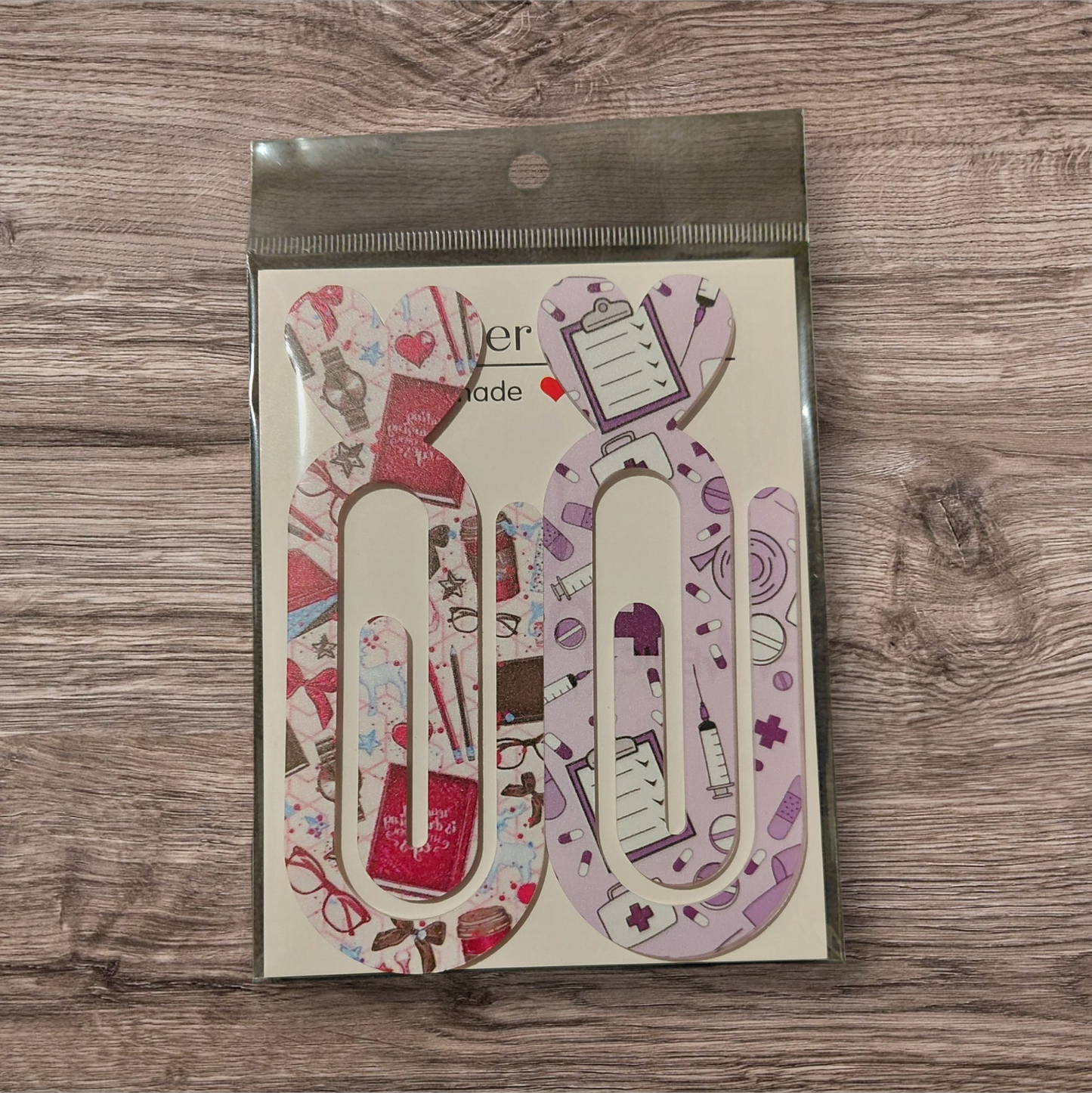 Design Graphic Bookmark Clip or Paper Clip Holder 2pc Set